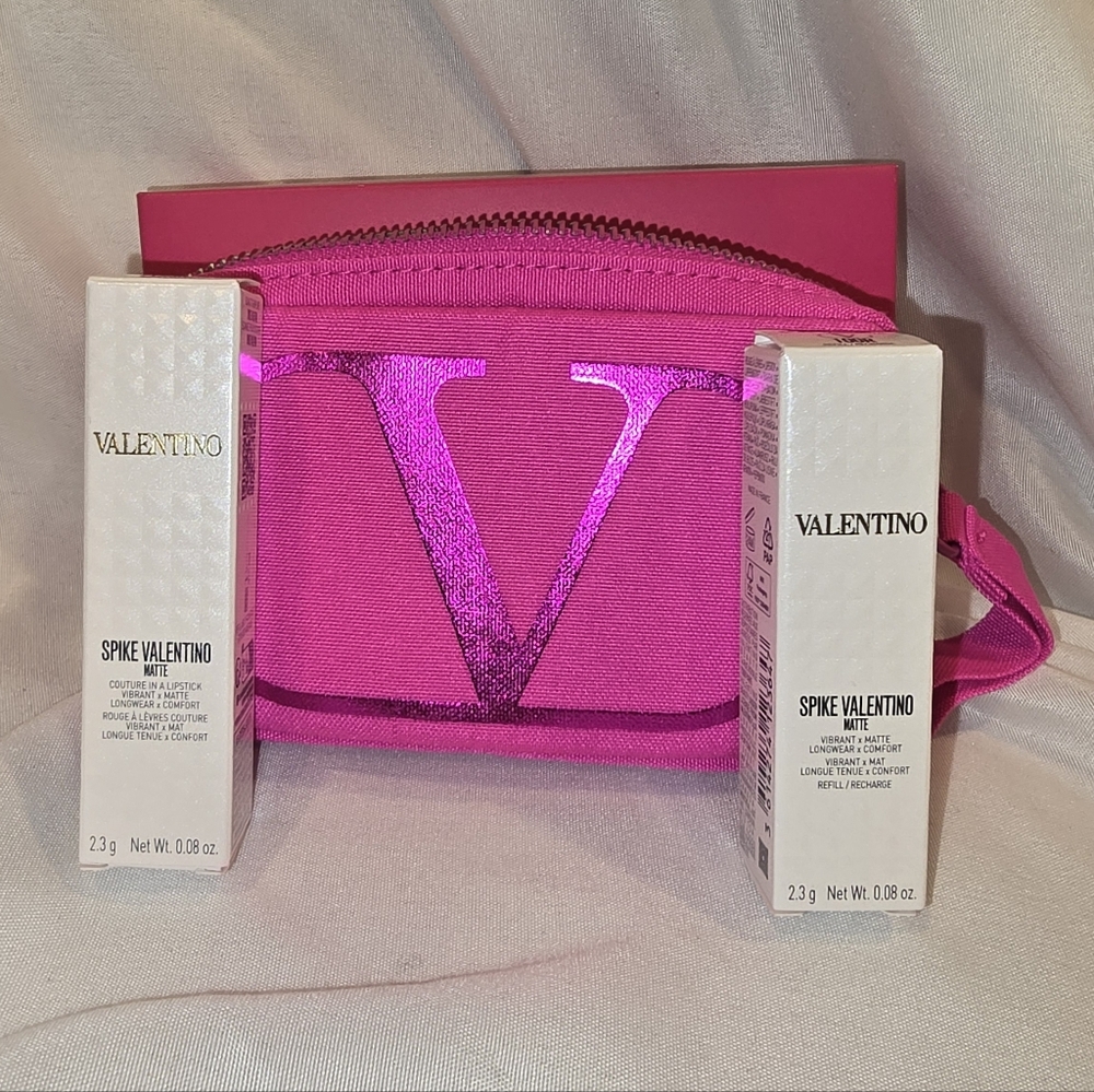 Valentino Pink Glitter V Logo Cosmetic Pouch